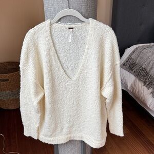 Free People Cream V-Neck Sweater